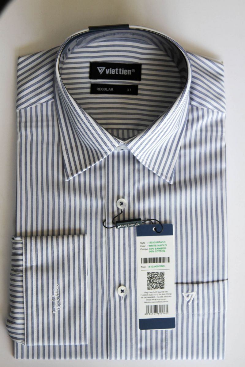 Áo sơ mi dài tay (Trắng sọc navy)