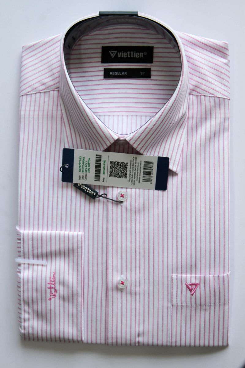 Áo sơ mi dài tay (trắng sọc hồng)