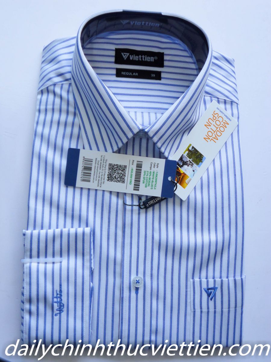 Áo sơ mi dài tay (trắng sọc xanh)