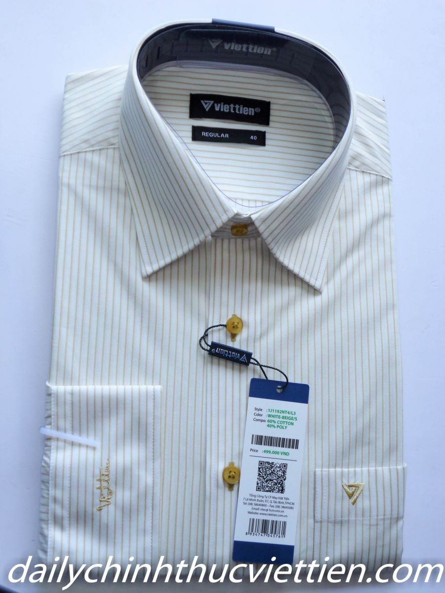 Áo sơ mi dài tay (trắng sọc be)