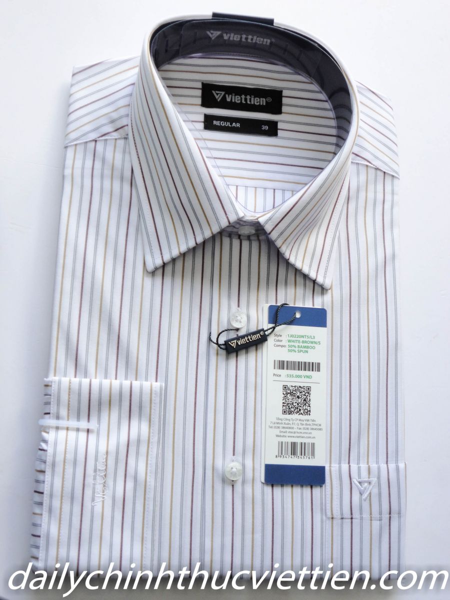 Áo sơ mi dài tay (trắng sọc nâu)
