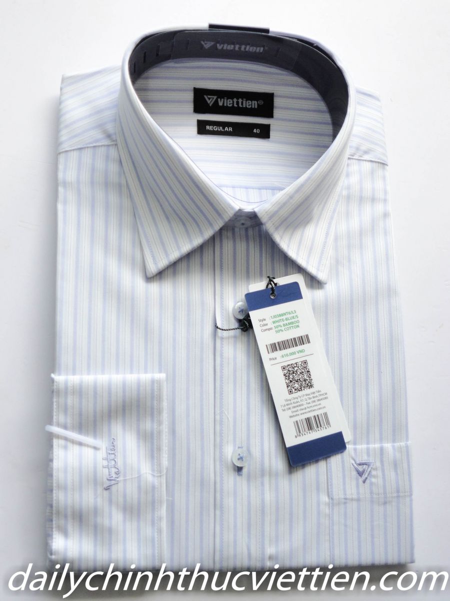 Áo sơ mi dài tay trắng sọc xanh