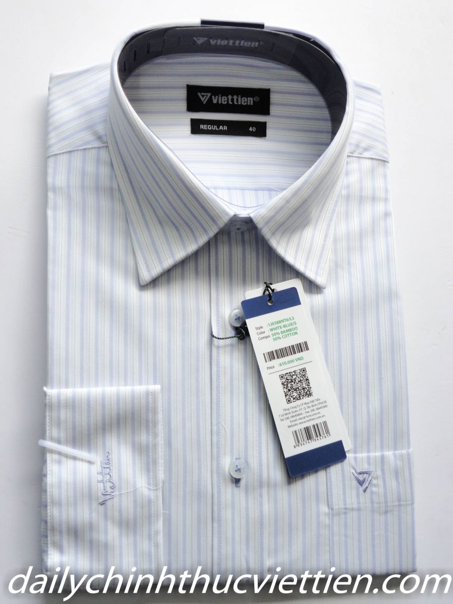 Áo sơ mi dài tay (trắng sọc xanh)