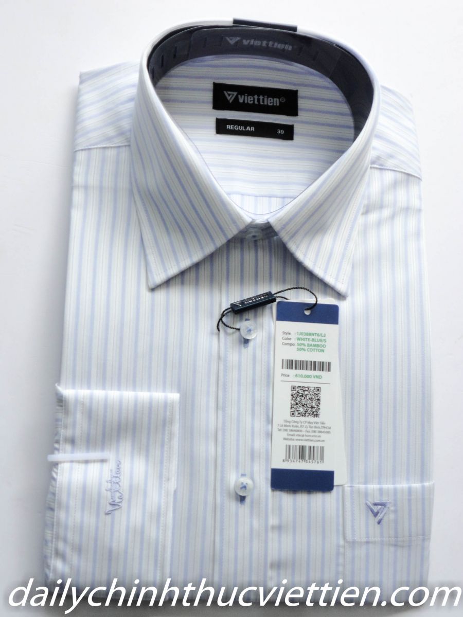 Áo sơ mi dài tay trắng sọc xanh