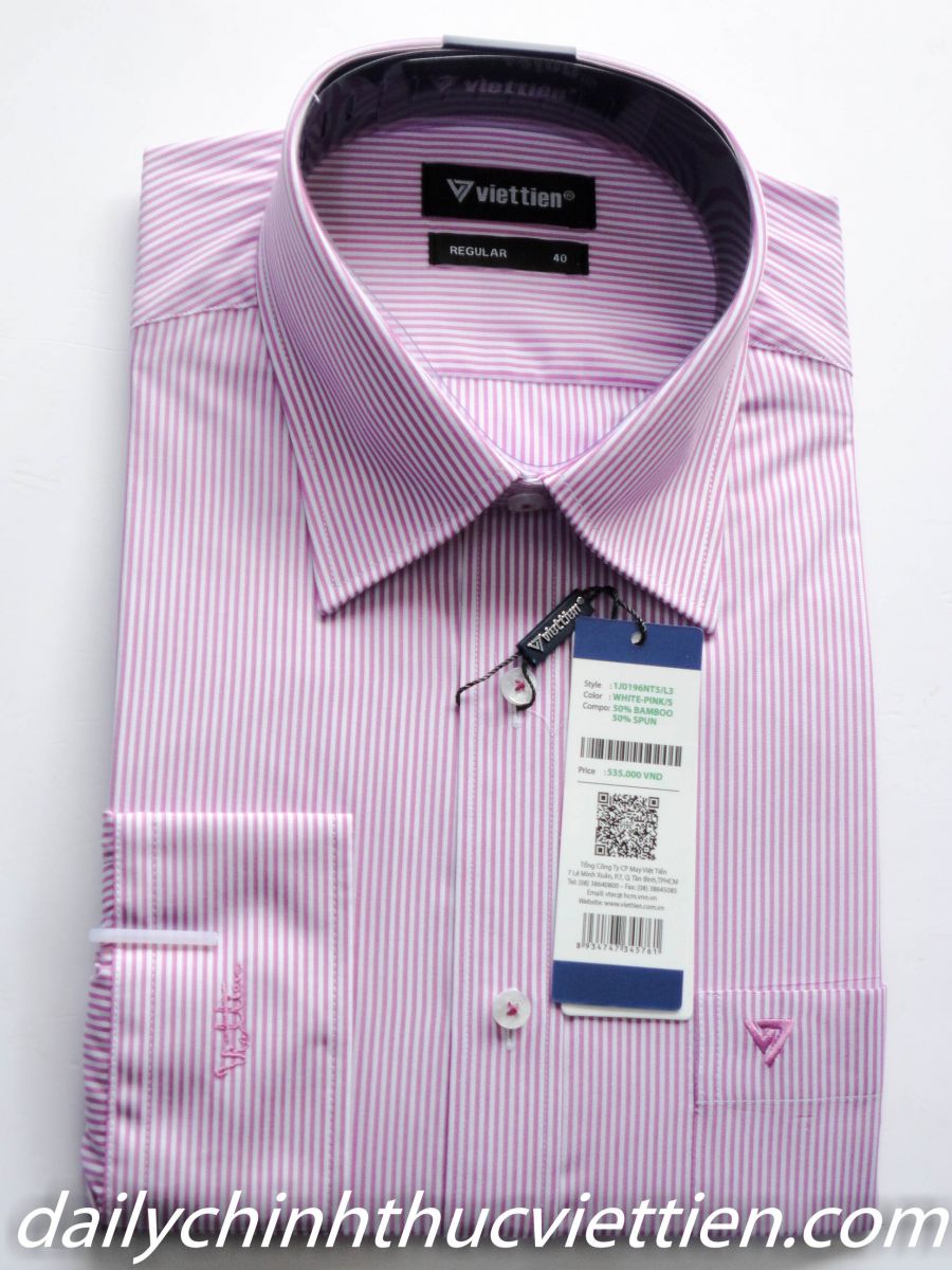 Áo dài sơ mi dài tay sọc hồng