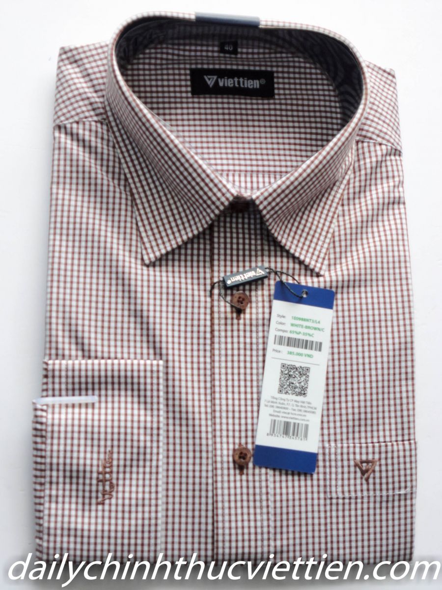 Áo dài sơ mi dài tay caro nâu