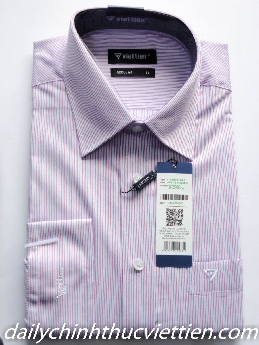 Áo dài sơ mi dài sọc tím