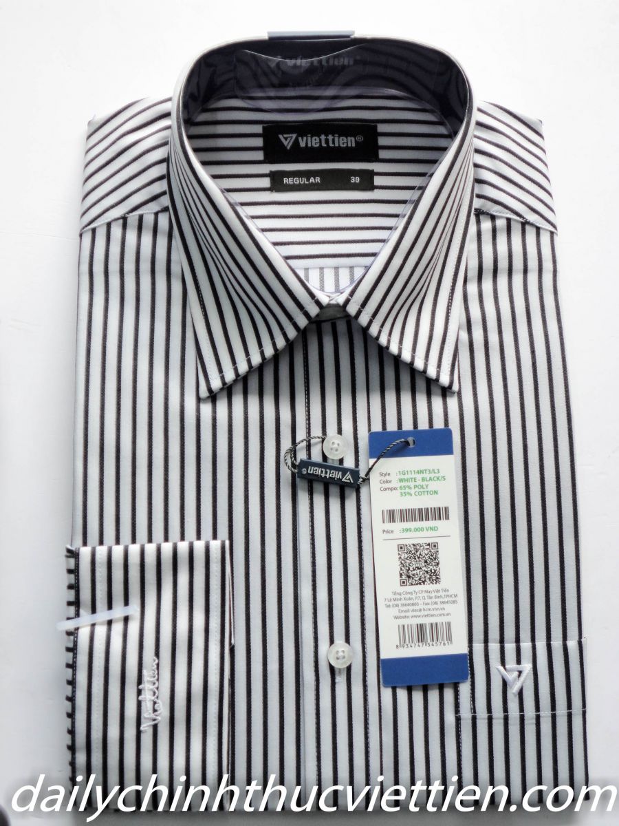 Áo dài sơ mi dài tay sọc đen