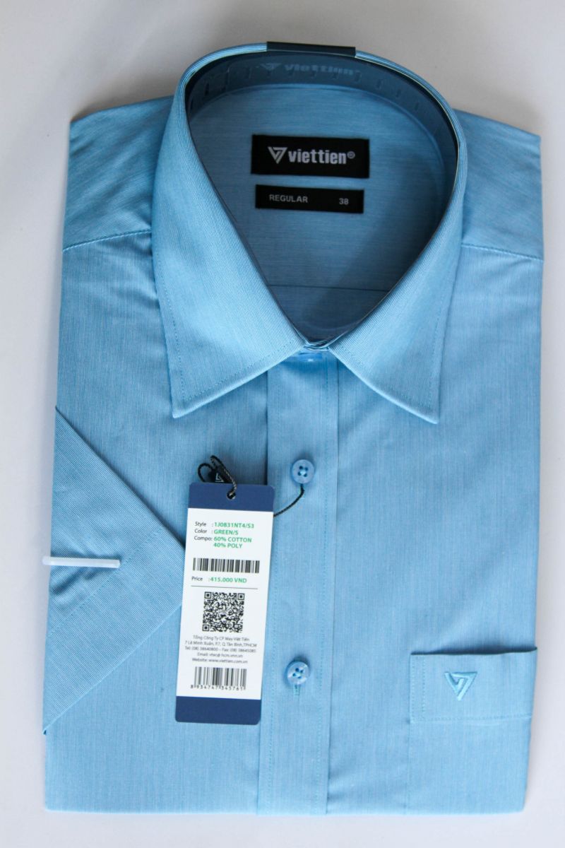 Áo sơ mi ngắn tay ( Xanh - Gân)